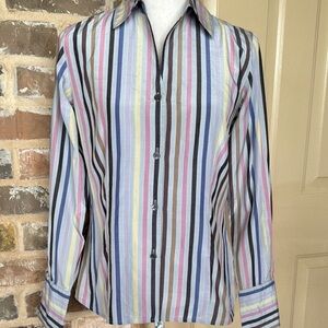 Doncaster Vintage Silk Blend Striped Button Up Shirt Multi Color Sz  S